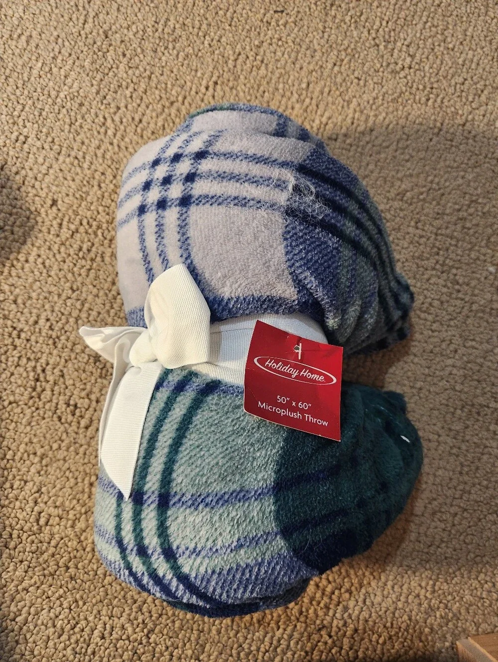 Holiday Home Plaid Microplush Throw - Blue & Green 50 x 60